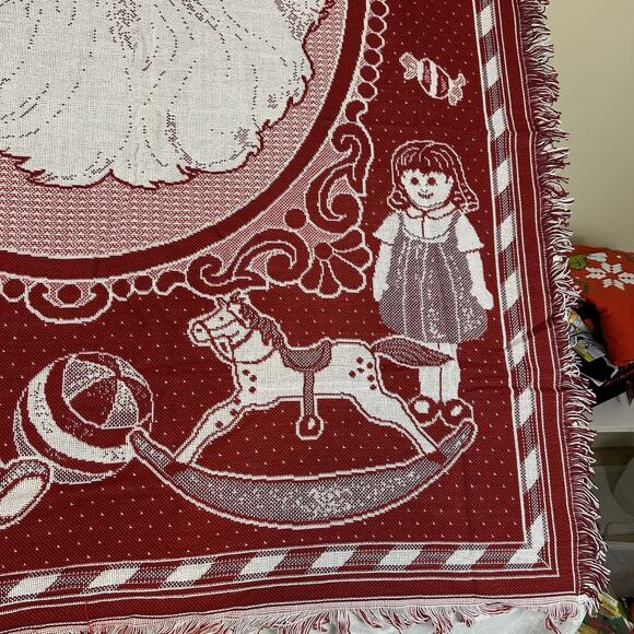 Santa Claus American Weavers Red Tapestry Vintage Throw Blanket Made in USA VTG - Picture 4 of 5
